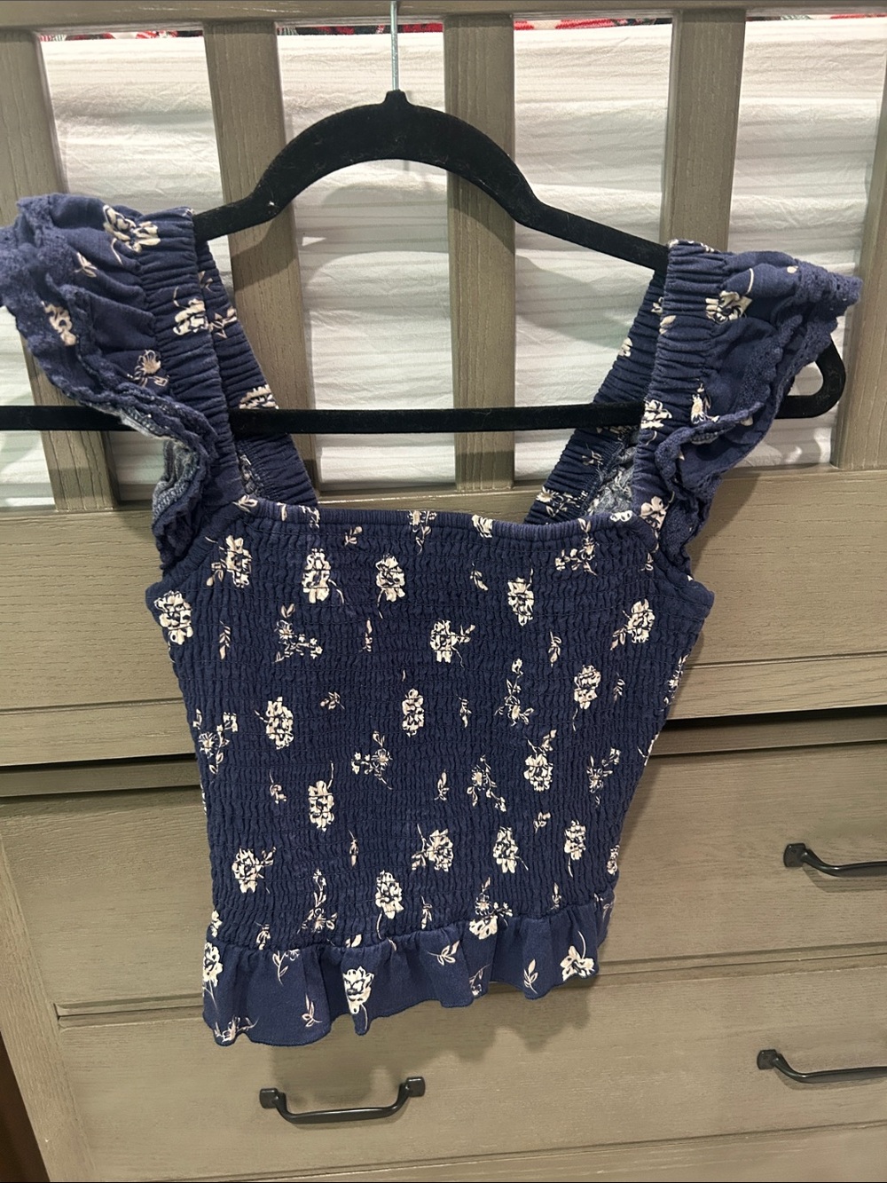 Navy Floral Smocked Ruffle Strap Camisole